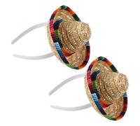 SOLUSTRE 2 Stück Kleiner Sombrero Stirnbänder aus Stroh Leicht und Farbenfroh für Geburtstagsfeiern und Cinco De Mayo Party Foto Requisiten für Haar