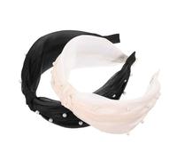 SOLUSTRE 2 Stück Modische Perlen Haarbänder für Damen Breite Geknotete Stirnbänder aus Seide Eleganter Haarschmuck für Herbst und Alltag Schwarz und Beige