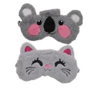 SOLUSTRE 2 Stück Plüsch Cartoon Schlafmasken Augenklappen mit Weichem Augenschutz für Reisen und Zuhause Schlafpflaster Tiermotiv Großer Koala Graue Katze