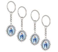 SOLUSTRE 4 Stück Schlüsselanhänger Metall Jungfrau Maria Gebetsanhänger Katholisch für Auto Taschen Gedenkanhänger Christliches Geschenk zur Taufe und Kommunion