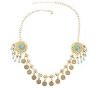 SOLUSTRE Boho Retro Stirnkette mit Metallkette und Verstellbarem Kopfschmuck Damen Türkisfarbene Blumen und Quasten Festival und Hochzeitsaccessoire für Besondere Anlässe