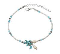 SOLUSTRE Strand Fußkettchen mit Perlen, Muscheln und Seestern für Damen
