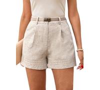 SOLY HUX Bermuda Shorts Damen Sommer Leinen Shorts Old Money Style Kurze Hose Mit Gummizug Bundfaltenhose Business Outfit Aprikosenfarben L