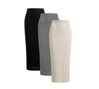 SOLY HUX Damen 3er Set Rock Strickrock Basic Langer Rock Bleistiftrock Bodycon Herbstrock Freizeitrock Schwarz Multi S