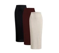 SOLY HUX Damen 3er Set Rock Strickrock Basic Langer Rock Bleistiftrock Bodycon Herbstrock Freizeitrock Burgunderrot Multi M