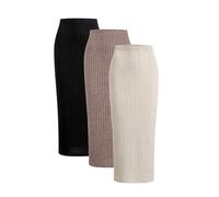 SOLY HUX Damen 3er Set Rock Strickrock Basic Langer Rock Bleistiftrock Bodycon Herbstrock Freizeitrock Beige Mehrfarbig S