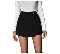 SOLY HUX Damen Hosenrock Mini Rock Cord A Linie Röcke Kurz Winter Cordrock Skort Hohe Taille Shorts Wickel Casualrock Partyrock Schwarz M