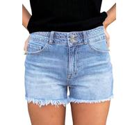 SOLY HUX Damen Jeans Shorts Casual Gewaschen Denim Shorts Hohe Taille Jeansshort mit Tasche Sommershorts mit Fransiger Saum Streetwear