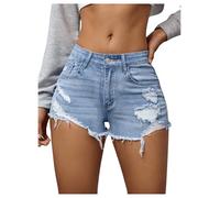 SOLY HUX Damen Jeans Shorts Sommer Denim Kurze Hose Jeansshort Mittlere Taille Hotpants Ripped Rave Bermudashorts Sommershorts