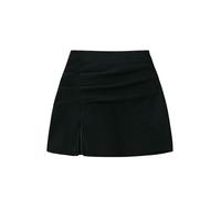 SOLY HUX Damen Kurzer Rock Große Größen Cordrock mit Elastischer Bund Kurze Röcke Hohe Taille Minirock mit Schlitz Herbstrock Schwarz 0XL