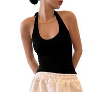 SOLY HUX Damen Neckholder Top Rückenfreies Sommertop U Ausschnitt Oberteile Ärmelloses Trägertop Schulterfreies Freizeittop Sommer Basic Crop-Top Schwarz S