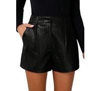 SOLY HUX Damen PU Leder Short Booty Shorts Party Shorts Herbst Kurze Hosen Festival Outfit Clubwear Hotpants mit Taschen Schwarzes Leder S