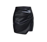 SOLY HUX Damen Rock Elegant PU Leder Wickelrock Y2K Minirock Geraffte Kunstleder Bleistiftrock Clubwear Party Festival Outfit Schwarz M