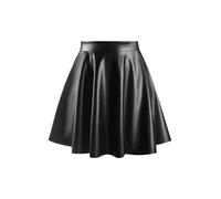 SOLY HUX Damen Rock Elegant PU Lederrock Knielang Skater Rock Faltenrock Y2K Partyrock Freizeitröcke mit Hohe Taille Schwarz XL