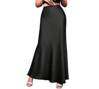 SOLY HUX Damen Satin Rock Maxirock Elegant Röcke A Linie Sommerrock Retro Satinrock Freizeitrock Partyrock mit Fischschwanz Schwarz XL