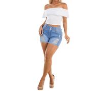 SOLY HUX Jeans Shorts Damen Hoher Taille Denimshort mit Knöpfen Destroyed Jeansshort mit Tasche Skinny Freizeitshort Sommer Outfits