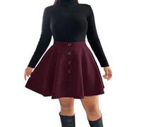 SOLY HUX Kurzer Rock Damen Große Größen Minirock A Linien Cordrock Hohe Taille Kurze Röcke Skaterrock Cord Rock Mini Faltenrock mit Knopf-Dekor Bordeaux 1XL
