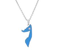 Somalia Karte Anhänger Halsketten - Ethnisches Muster Flagge Region Somalia Karten Schlüsselbeinkette Halsketten Charm Hip Hop Patriotismus Schmuck für Damen Herren Pullover Kette,Silber,50 cm
