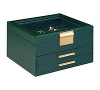 Somduy Schmuckkästchen für Frauen, 3 Schichten PU-Leder Schmuckaufbewahrung Displaybox mit Glasdeckel, Geschenk für Menschen, 3 Schubladen, großes Fassungsvermögen für Halsketten, Ringe, Grün