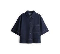 someday Damen Kurzarmbluse | Jeansbluse ZONNA Loose in Rinse Wash mit Kontrastnähten Rinsed Dark Blue, 42