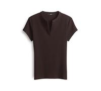 someday Damen Kurzarmshirt | Geripptes Shirt KLEOH Detail mit V-Ausschnitt Dark Espresso, 40