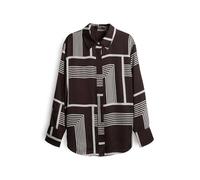 someday Damen Langarmbluse | ZISI Loose Satinbluse mit abstrakten Streifenprint Dark Espresso, 42