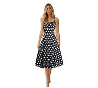 Someerkleid Damen Polka Dots Kleid Swing Partykleid A Linie Abiballkleid Kurzarm Ballkleid mit Schulterfrei Abendkleid Rüschensaum Sling Cocktailkleid