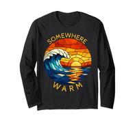 Somewhere Warm Sunset Beach Wave Vacation Buntglas Tee Langarmshirt
