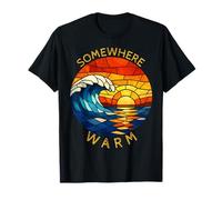 Somewhere Warm Sunset Beach Wave Vacation Buntglas Tee T-Shirt