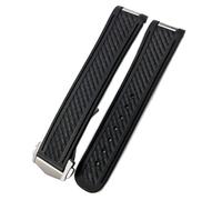 SOMKB Gebogenes Gummi-Uhrenarmband, 19 mm, 20 mm, 21 mm, passend für Omega AT150 Seamaster 300 Aqua Terra Taucharmbänder, Schwarz / Blau, Black buckle, Azetat, Kein Edelstein