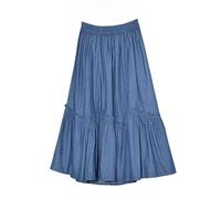 Sommer A Linien Midiröcke Aus Denim für Damen, Elastische Taille, Rüschen, Fließender Swing Jeansrock mit Stufenplissee für Strand, Partys und Den Alltag