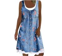Sommer Angebote des Tages Heute Damen Sommer Freizeit Kleid Langärmlig mit Jeansstoff Knopfleiste Denim Kleid Blusenkleid Damen Sommer Lang Jeans Kleid für Damen Strandkleid Damen Große Größen