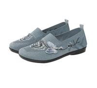 Sommer Atmungsaktive Mesh Orthopädische Schuhe Damen mit Bestickte Slip on Sneaker Flache Elegant Loafer Breite Füße Turnschuhe Walking Shoes Women Barfußschuhe Bequem Laufschuhe (Green, 37)
