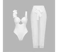 Sommer-Badeanzug für Damen im europäischen und amerikanischen Stil, sexy One-Piece mit einer Schulter, handgefertigter 3D-Blumendekor, Cut-out-Brust u