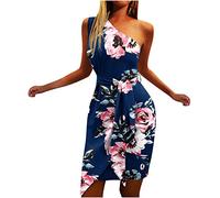 Sommer-beiläufiges Kleid für Frauen, eine Schulter, ärmelloser Rock, Blumenmuster, Taille, Schnürung, Damenkleider, Partykleider