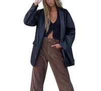 Sommer Blazer Damen Frauen-beiläufiger PU-Fester einzelner Knopf- Anzug-Temperament-Strickjacke-Mantel 2023 Longblazer Anzugjacke Freizeit Business Damenjacke Open Front Cardigan