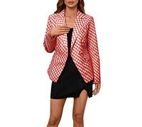 Sommer Blazer Damen Herbst Winter V-Ausschnitt Langarm Plaid Zweireiher Jacke Kurzer Anzug 2023 Damenblazer Anzugjacke Freizeit Business Damenjacke Open Front Cardigan