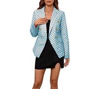 Sommer Blazer Damen Herbst Winter V-Ausschnitt Langarm Plaid Zweireiher Jacke Kurzer Anzug 2023 Damenblazer Anzugjacke Freizeit Business Damenjacke Open Front Cardigan