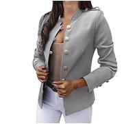 Sommer Blazer Damen Langarm Casual Slim Top Button Stehkragen Solide Business Jacke Mode Büro Kurzmantel 2023 Anzugjacke Freizeit Business Damenjacke Longblazer
