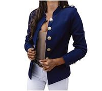 Sommer Blazer Damen Langarm Casual Slim Top Button Stehkragen Solide Business Jacke Mode Büro Kurzmantel 2023 Anzugjacke Freizeit Business Damenjacke Longblazer