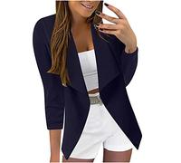 Sommer Blazer Damen Mantel Set Strickjacke Arbeit Büro Anzug 3/4 Ärmel Jacke Formaler Fester Mantel 2023 Slim Fit Büro Blazer Anzug Sportlich Jack Trenchcoat Longblazer