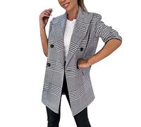 Sommer Blazer Damen Plaid Shacket Langarm Button-Down-Kragen Hemdjacke Tops mit Taschen Cardigan Mantel 2023 Damenblazer Anzugjacke Freizeit Business Damenjacke