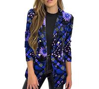 Sommer Blazer Damen Print Frontöffnung Langarm Umlegekragen Anzugjacke Mantel 2023 Slim Fit Damenblazer Open Front Cardigan Anzugjacke Freizeit Business Damenjacke