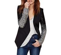 Sommer Blazer Damen Stehkragen Farbverlauf Pailletten Patchwork Langarm Jacke Party 2023 Slim Fit Longblazer Anzugjacke Freizeit Business Damenjacke Open Front Cardigan