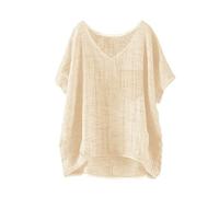 Sommer blusen Damen leicht Baumwolle Leinen Hemd Sommer Freizeit Blusen Atmungsaktiv Elegant Blusenshirt Strand T Shirt Große Größen Sommertops Plissierte Oberteile top orange Damen