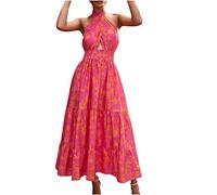 Sommer böhmisches Kleid für Frauen Kreuz Halfter Sling Rock Blumendruck hohe Taille Swing Damenkleider Lange Maxikleider