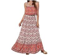 Sommer böhmisches Kleid für Frauen Sling Beach Vacation Damenkleider mit Blumendruck, knöchellanger Rock, Swing-Kleider