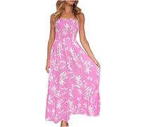 Sommer böhmisches Kleid für Frauen Urlaub Big Swing Damenkleider mit Blumenmuster, Wadenrock, Röhrenoberteil, Lange Kleider