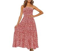 Sommer böhmisches Kleid für Frauen Urlaub Big Swing Damenkleider mit Blumenmuster, Wadenrock, Röhrenoberteil, Lange Kleider