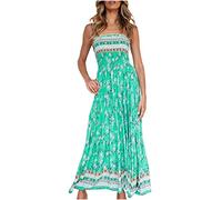 Sommer böhmisches Kleid für Frauen Urlaub Big Swing Damenkleider mit Blumenmuster, Wadenrock, Röhrenoberteil, Lange Kleider